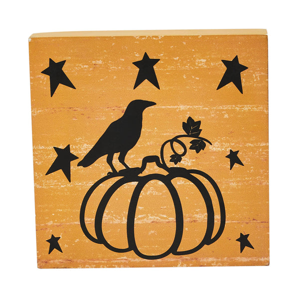 Prim Stars Primitive Halloween Pumpkin Raven MDF Sign 5x5 Mustard Fall Tabletop Home Decor