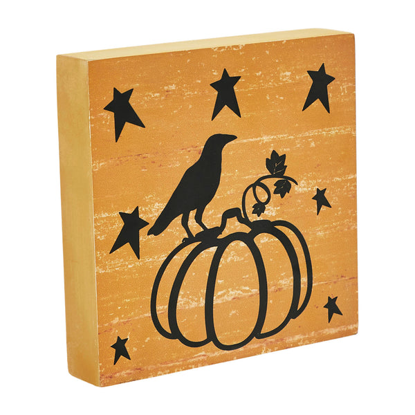 Prim Stars Primitive Halloween Pumpkin Raven MDF Sign 5x5 Mustard Fall Tabletop Home Decor