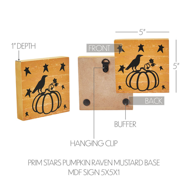 Prim Stars Primitive Halloween Pumpkin Raven MDF Sign 5x5 Mustard Fall Tabletop Home Decor