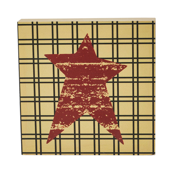 Primitive Burgundy Star MDF Wood Sign 5x5 Inch Tan Farmhouse Wall & Shelf Decor Plaque