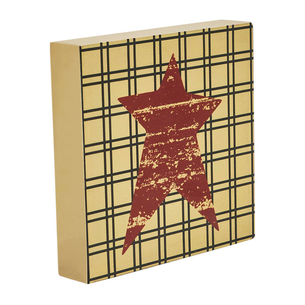 Primitive Burgundy Star MDF Wood Sign 5x5 Inch Tan Farmhouse Wall & Shelf Decor Plaque