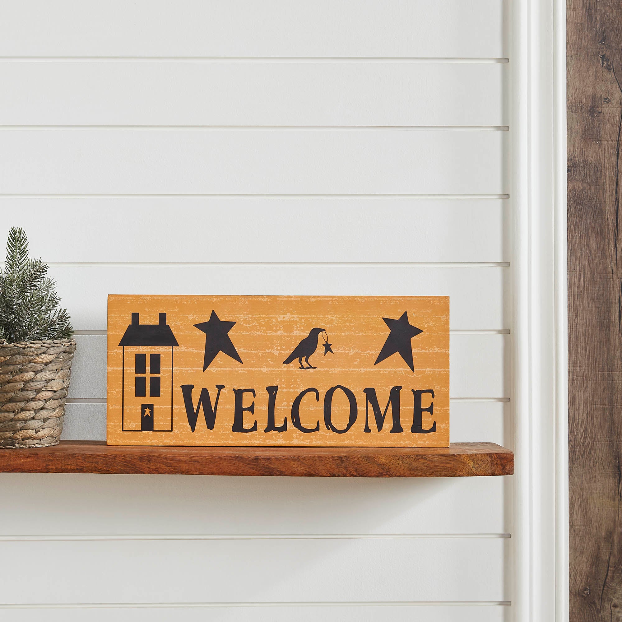 Prim Welcomesign Primitive Rustic Welcome Wall Decor Sign Mustard Saltbox House, Raven ...