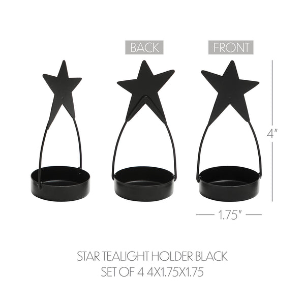 Star Tealight Holder Black Set of 4 4x1.75x1.75