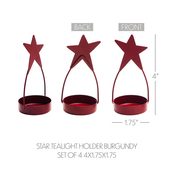 Star Tealight Holder Burgundy Set of 4 4x1.75x1.75