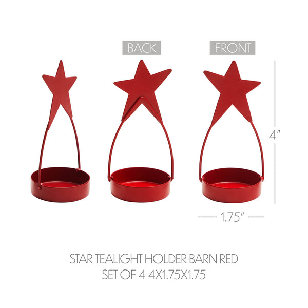 Star Tealight Holder Barn Red Set of 4 4x1.75x1.75