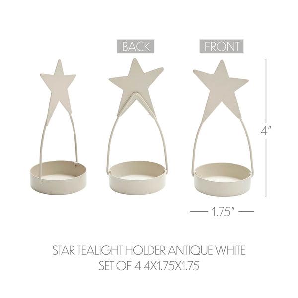 Star Tealight Holder Antique White Set of 4 4x1.75x1.75