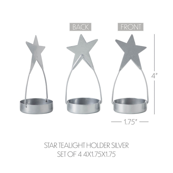 Star Tealight Holder Silver Set of 4 4x1.75x1.75