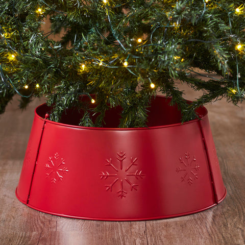 Snowflake Christmas Tree Collar Metal Barn Red 8x20x20