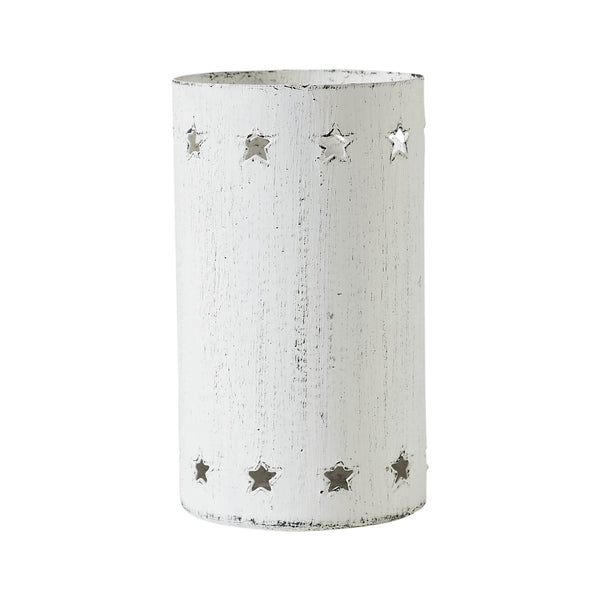 Star Border Distressed White Metal Candle Holder 4.25x2.75x2.75