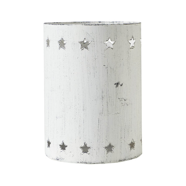 Star Border Distressed White Metal Candle Holder 6x4.25x4.25