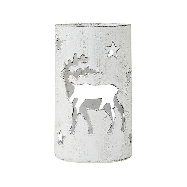 Winter Walk Distressed White Metal Candle Holder 4.25x2.75x2.75