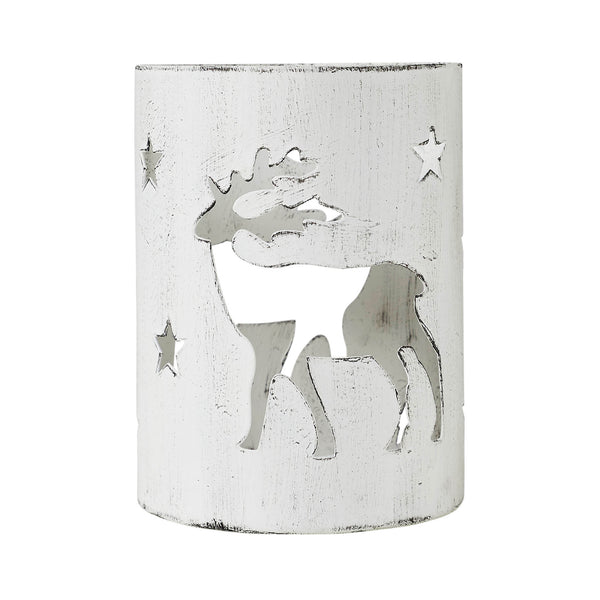Winter Walk Distressed White Metal Candle Holder 6x4.25x4.25