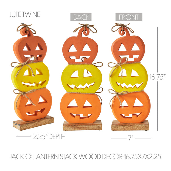 Halloween Jack O Lantern Stacked Wood Tabletop Decor, Rustic Fall Pumpkin Figurine 16.75in