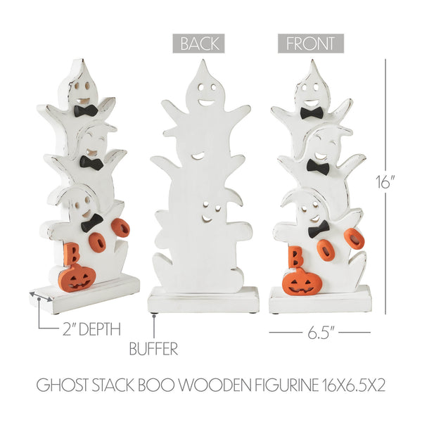 Whimsical Halloween Ghost Stack BOO Wooden Figurine Tabletop Mantel Decor