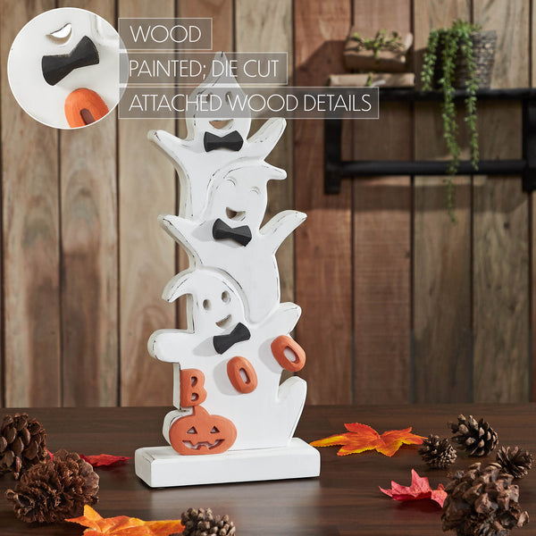 Whimsical Halloween Ghost Stack BOO Wooden Figurine Tabletop Mantel Decor