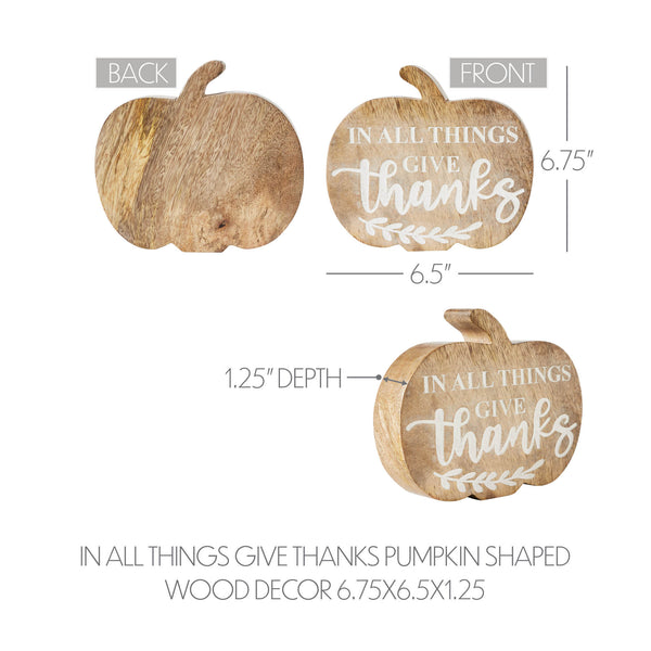 Fall Autumn Thanksgiving Rustic Wooden Pumpkin Tabletop Decor with In All Things Give Thanks Sentiment 5.75x6.5x1.25 Inch