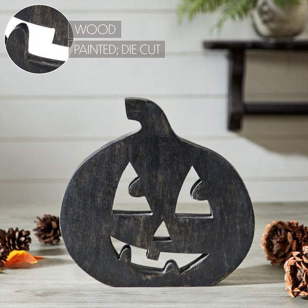 Black Wood Jack O Lantern Halloween Decor Spooky Fall Tabletop Accent Modern Farmhouse Home Display 8.25 Inch Tall