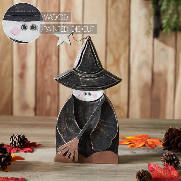 Halloween Rustic Wooden Witch Figurine with Broom Fall Tabletop Seasonal Decor 10x5.5x1.5
