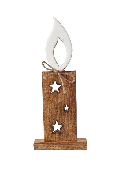 White Flame Natural Candle w/ Stars Wooden Figurine 17x7x2