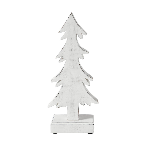 Christmas Evergreens White Wooden Figurine 12.75x5.5x2