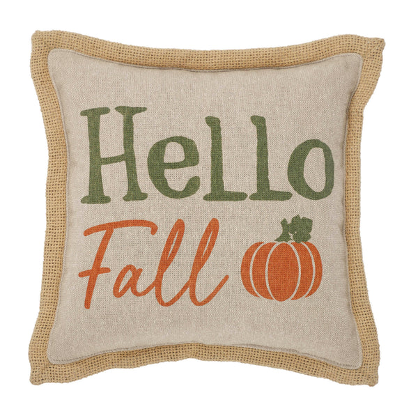 Hello Fall Pumpkin Bounty Decorative Throw Pillow 9x9 Inch Autumn Harvest Seasonal Home Accent