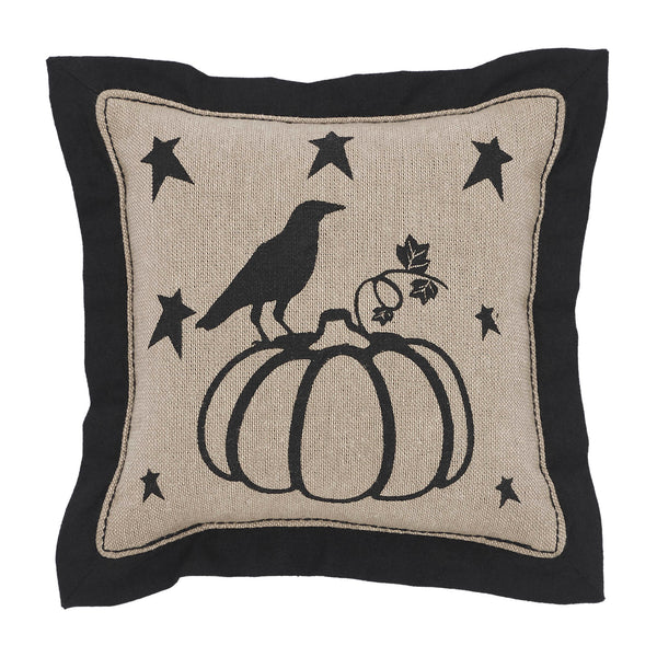 Raven Harvest Primitive Pumpkin Decorative Pillow 6x6 Inch Farmhouse Fall Accent Cushion