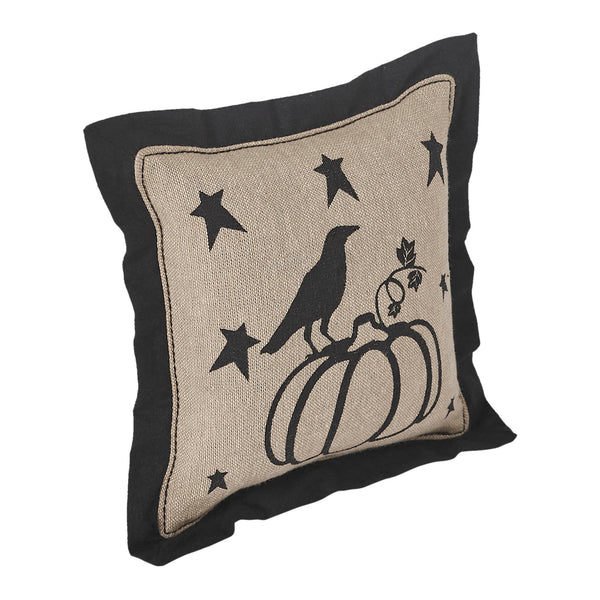 Raven Harvest Primitive Pumpkin Decorative Pillow 6x6 Inch Farmhouse Fall Accent Cushion