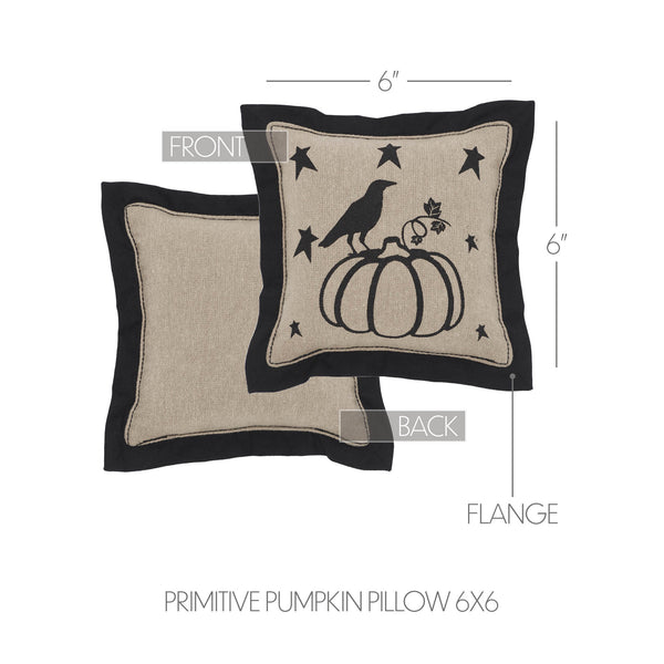 Raven Harvest Primitive Pumpkin Decorative Pillow 6x6 Inch Farmhouse Fall Accent Cushion