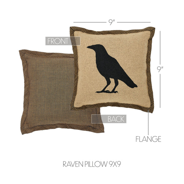 Raven Harvest 9x9 Inch Primitive Farmhouse Raven Decorative Accent Pillow