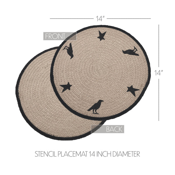 VHC Brands Raven Harvest 14Inch Round Stencil Fabric Placemat Farmhouse Primitive Fall Table Decor