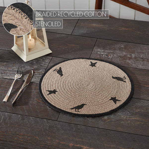 VHC Brands Raven Harvest 14Inch Round Stencil Fabric Placemat Farmhouse Primitive Fall Table Decor