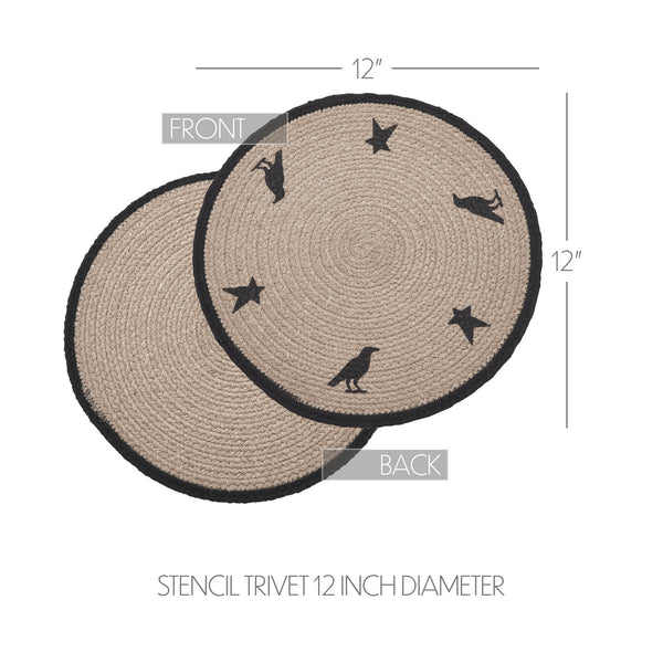 VHC Brands Raven Harvest Stencil 12 Inch Round Cotton Quilted Farmhouse Trivet Hot Pad for Rustic Fall Kitchen Decor
