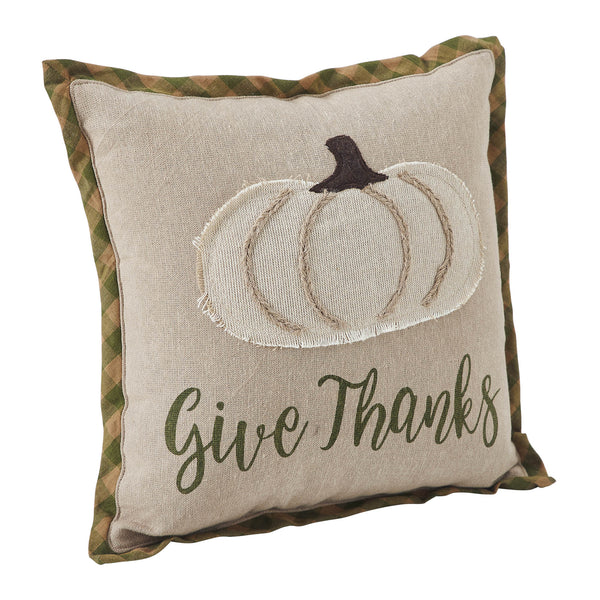 Fall Thanksgiving Harvest Applique Pumpkin Give Thanks Decorative Throw Pillow 12x12 Autumn Seasonal Home Accent Cushion