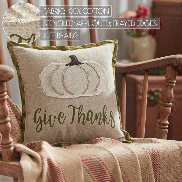 Fall Thanksgiving Harvest Applique Pumpkin Give Thanks Decorative Throw Pillow 12x12 Autumn Seasonal Home Accent Cushion