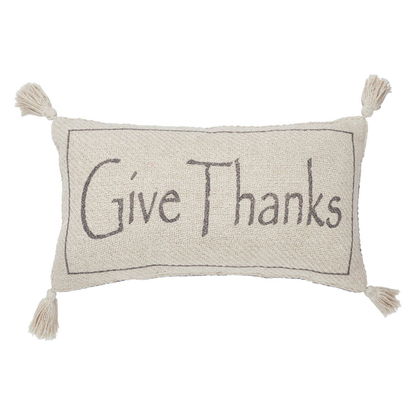 Harvest Give Thanks Woven Lumbar Pillow, Fall Autumn Farmhouse Decor 7x13