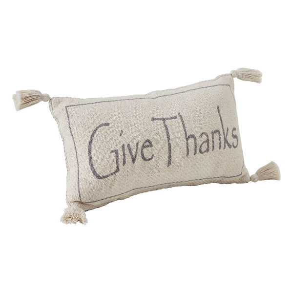 Harvest Give Thanks Woven Lumbar Pillow, Fall Autumn Farmhouse Decor 7x13