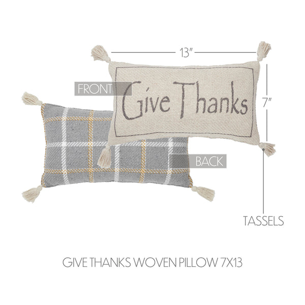 Harvest Give Thanks Woven Lumbar Pillow, Fall Autumn Farmhouse Decor 7x13