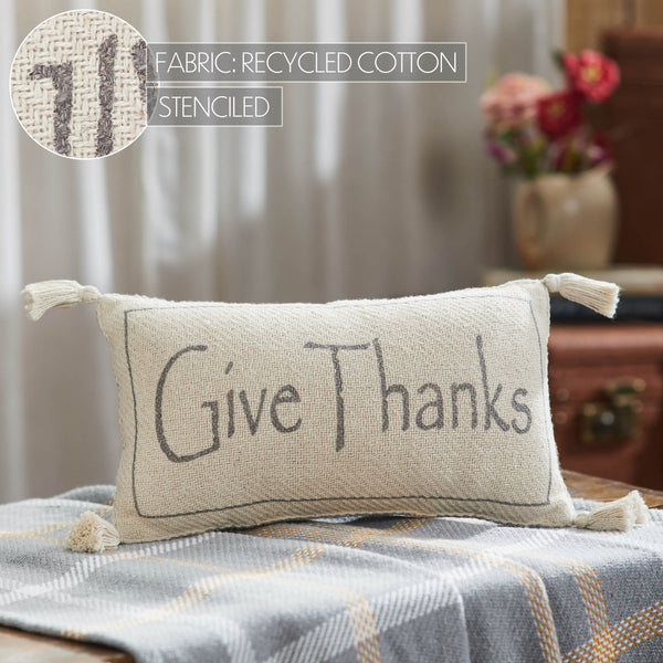 Harvest Give Thanks Woven Lumbar Pillow, Fall Autumn Farmhouse Decor 7x13