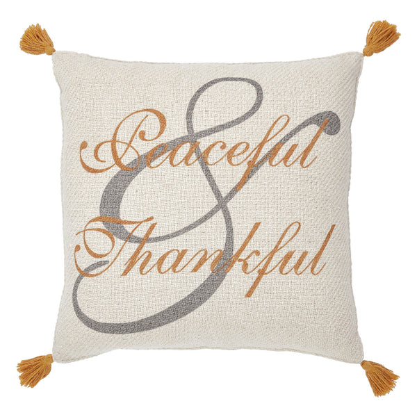 Harvest Blessings Peaceful Thankful Woven Decorative Throw Pillow 14x14 Inch Square Fall Farmhouse Accent
