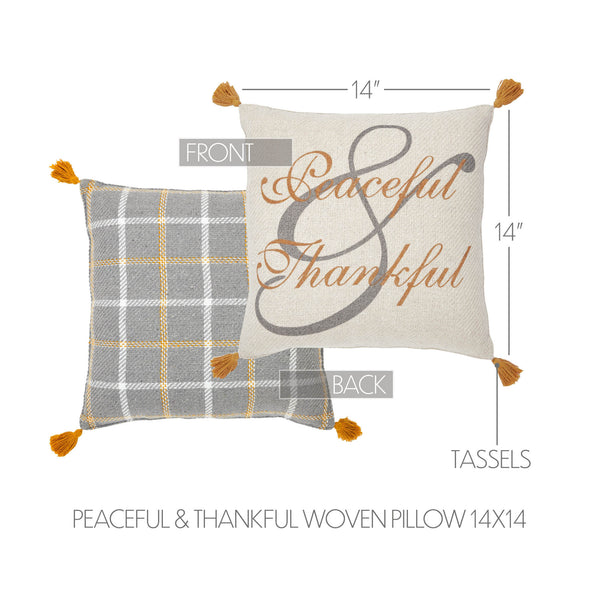Harvest Blessings Peaceful Thankful Woven Decorative Throw Pillow 14x14 Inch Square Fall Farmhouse Accent