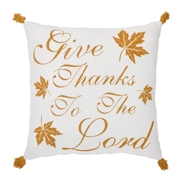 Harvest Blessings Give Thanks to the Lord Woven Fall Farmhouse Throw Pillow 18x18 Decorative Accent