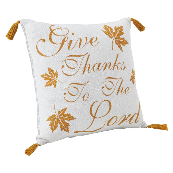Harvest Blessings Give Thanks to the Lord Woven Fall Farmhouse Throw Pillow 18x18 Decorative Accent