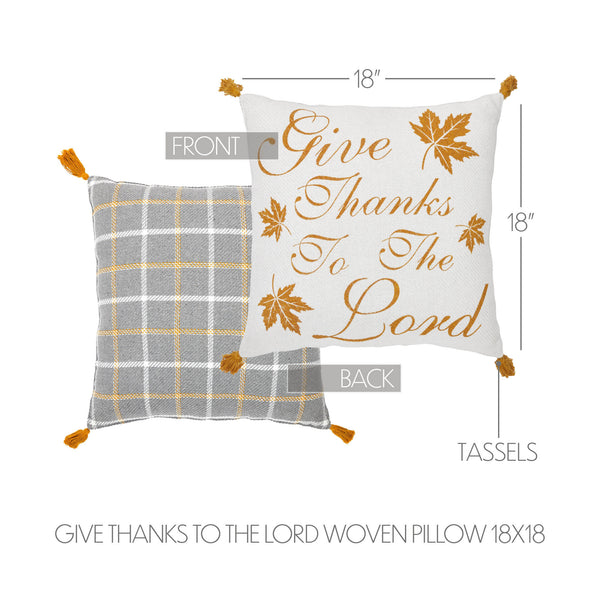 Harvest Blessings Give Thanks to the Lord Woven Fall Farmhouse Throw Pillow 18x18 Decorative Accent