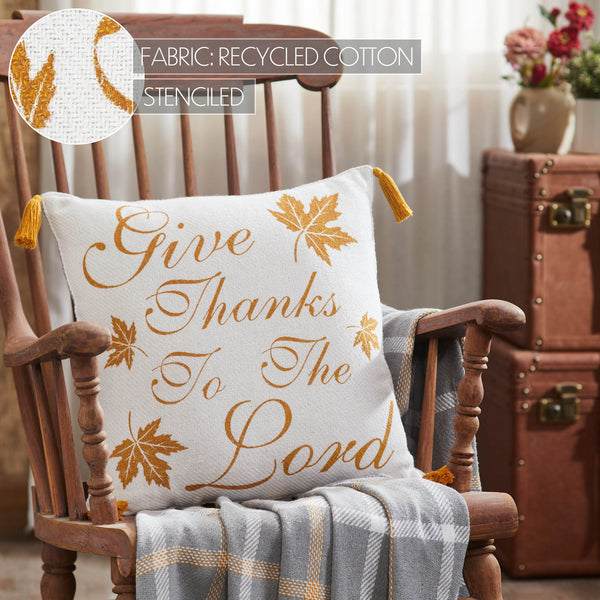 Harvest Blessings Give Thanks to the Lord Woven Fall Farmhouse Throw Pillow 18x18 Decorative Accent