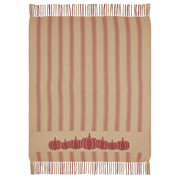 Harvest Blessings Pumpkin Patch Ticking Stripe Woven Throw Blanket 50x60 Fall Autumn Farmhouse Home Decor Accent