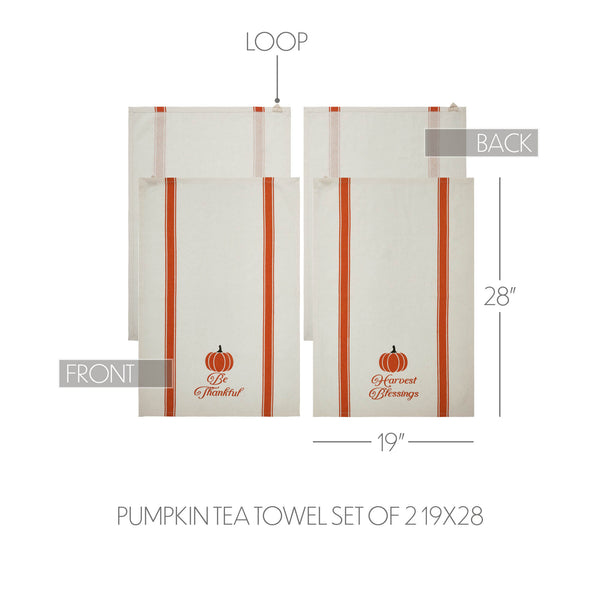 Harvest Blessings Pumpkin Tea Towel Set of 2 19x28