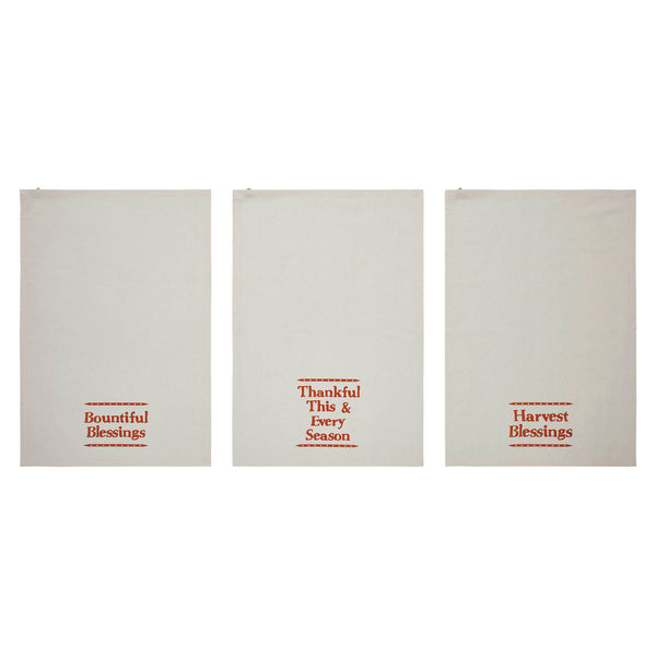 Harvest Blessings Farmhouse Cotton Kitchen Towel Set of 3 (19x28), Absorbent Autumn Fall Decorative Dish Towels