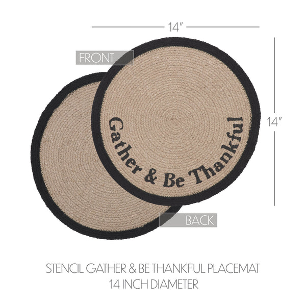 Autumn Harvest Blessings Stencil Round Placemat 14Inch Gather & Be Thankful Farmhouse Table Decor for Fall & Thanksgiving