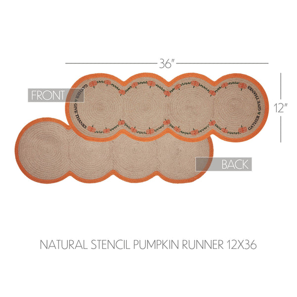 VHC Brands Harvest Blessings Natural Pumpkin Stencil Table Runner Fall Thanksgiving Farmhouse Home Decor, 12x36 Inch