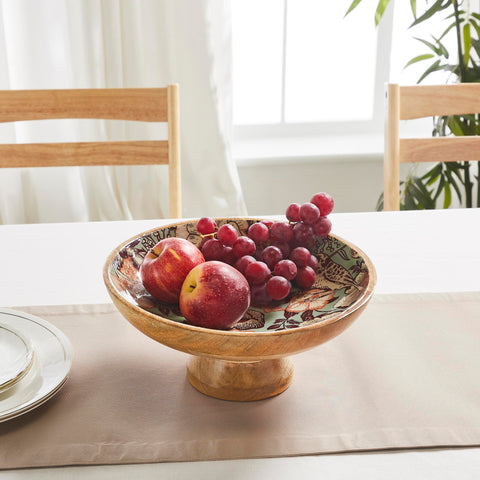 Natural with Bird Print Wooden Bowl 12x12x5.5